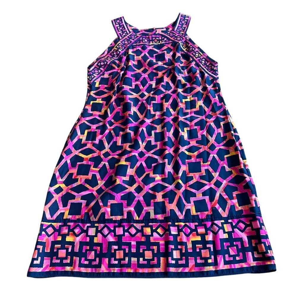 Alice & Trixie Colorful Shift Dress Halter Style 100% Silk Geometric Size Medium